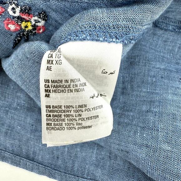 Charter Club Women’s Size XL 100% Linen 3/4 Tie Waist Blouse Floral Embroidery - Picture 10 of 12